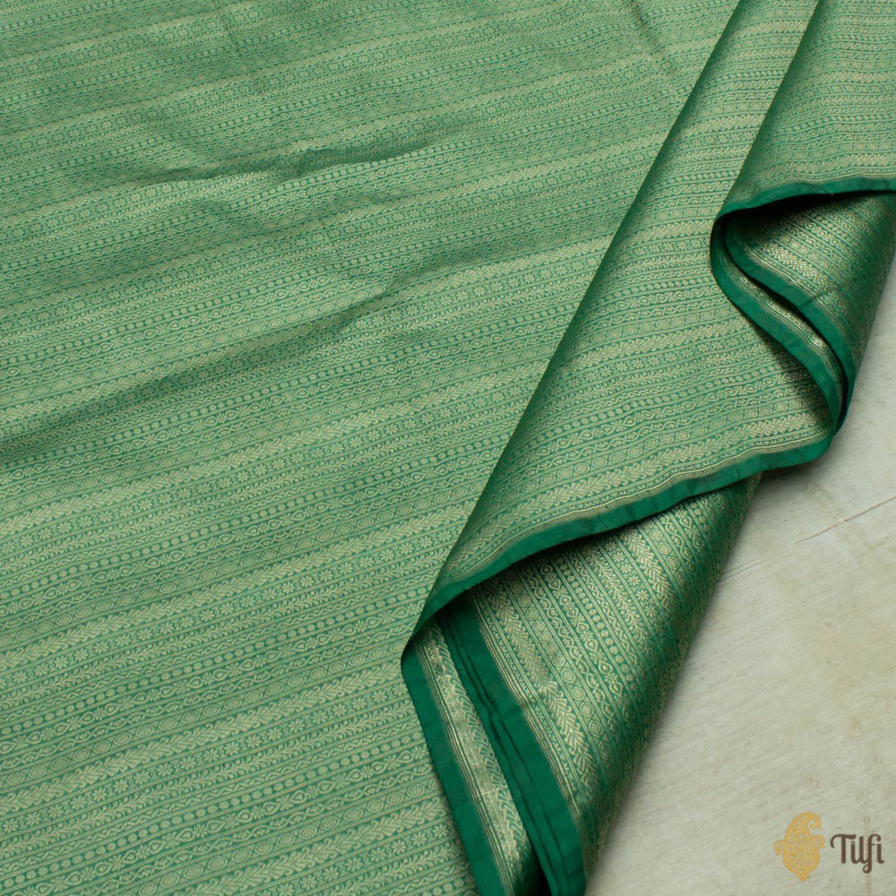 Dark Green Pure Katan Silk Banarasi Handloom Fabric