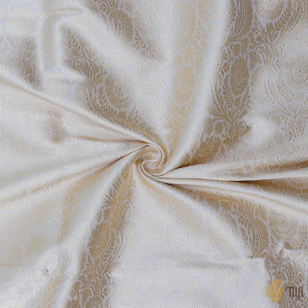 Off-White Pure Katan Silk Banarasi Handloom Fabric