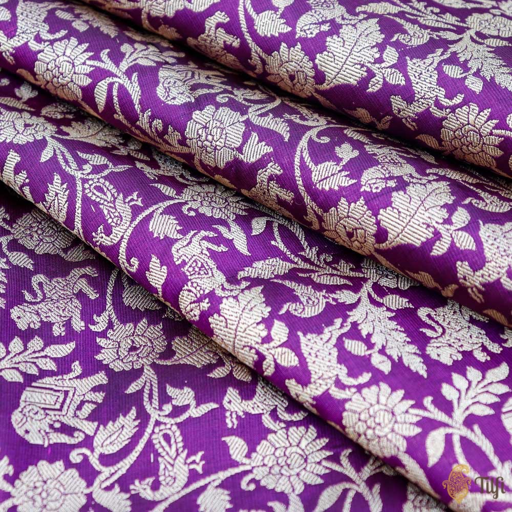 Deep Purple Pure Satin Silk Banarasi Handloom Fabric