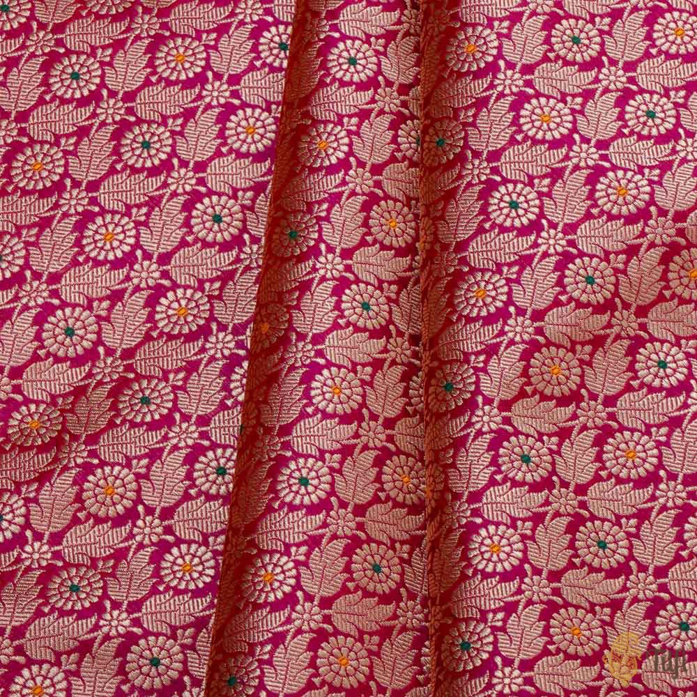 Red-Purple Pure Katan Silk Banarasi Handloom Fabric