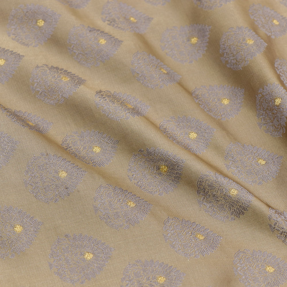 Greige Pure Soft Satin Silk Banarasi Handloom Fabric