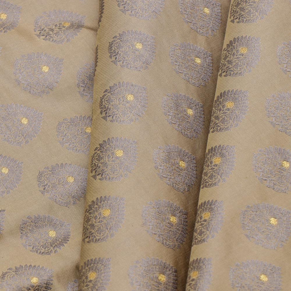 Greige Pure Soft Satin Silk Banarasi Handloom Fabric