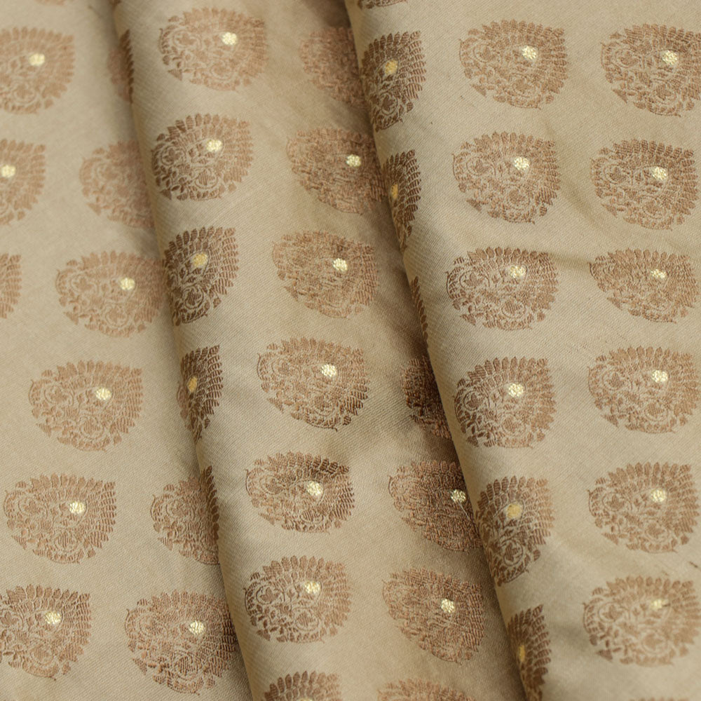 Fawn Pure Soft Satin Silk Banarasi Handloom Fabric