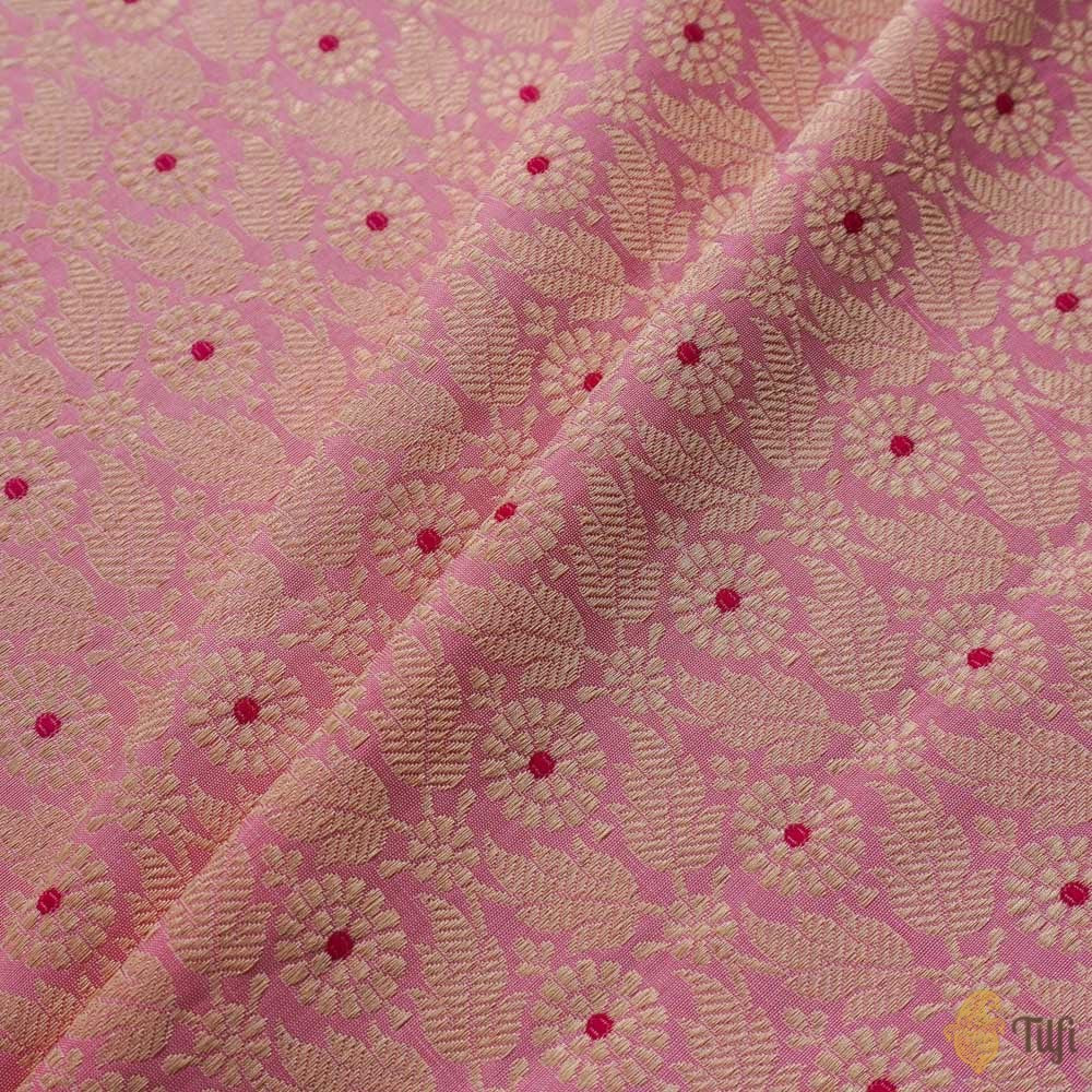 Pink Pure Katan Silk Banarasi Handloom Fabric