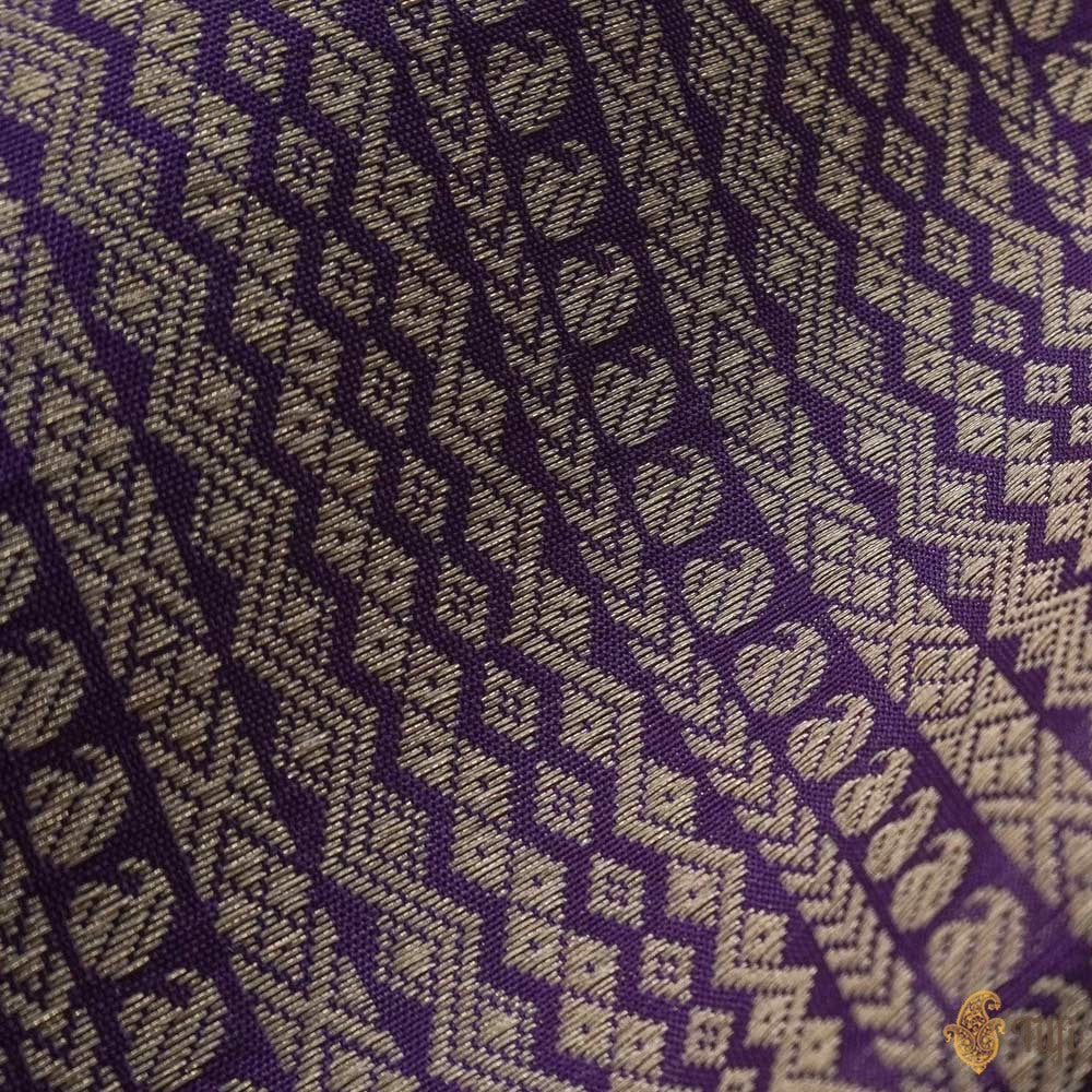 Iris Violet Pure Katan Silk Banarasi Handloom Fabric
