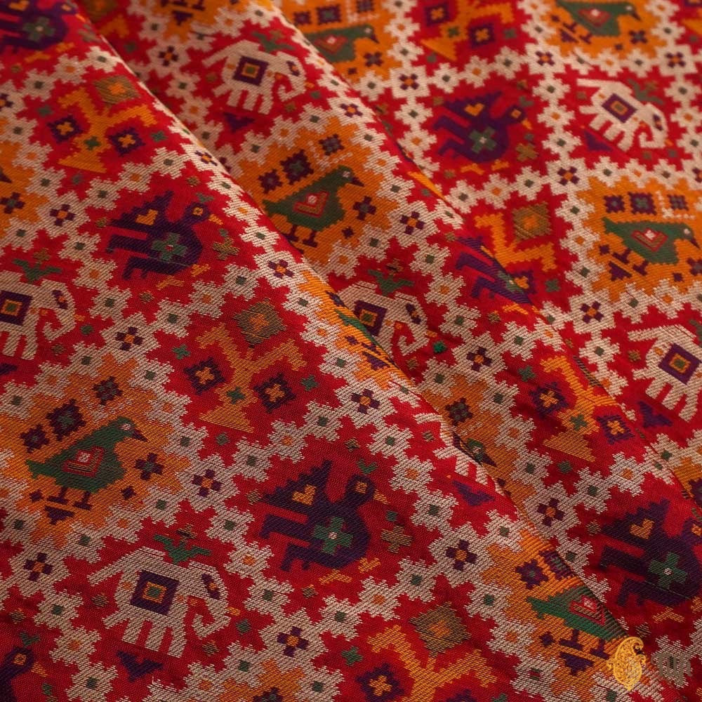 Red Pure Katan Silk Banarasi Handloom Patola Fabric