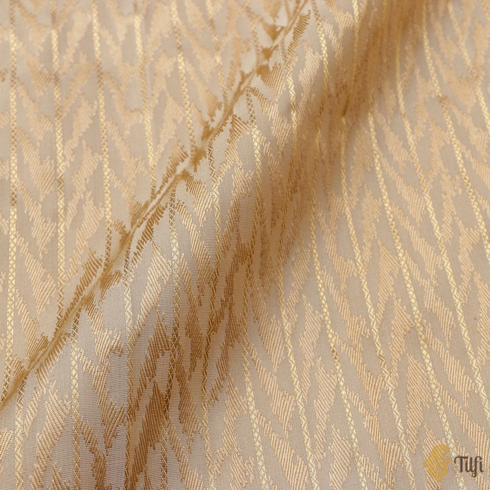 Beige Pure Soft Satin Silk Banarasi Handloom Fabric