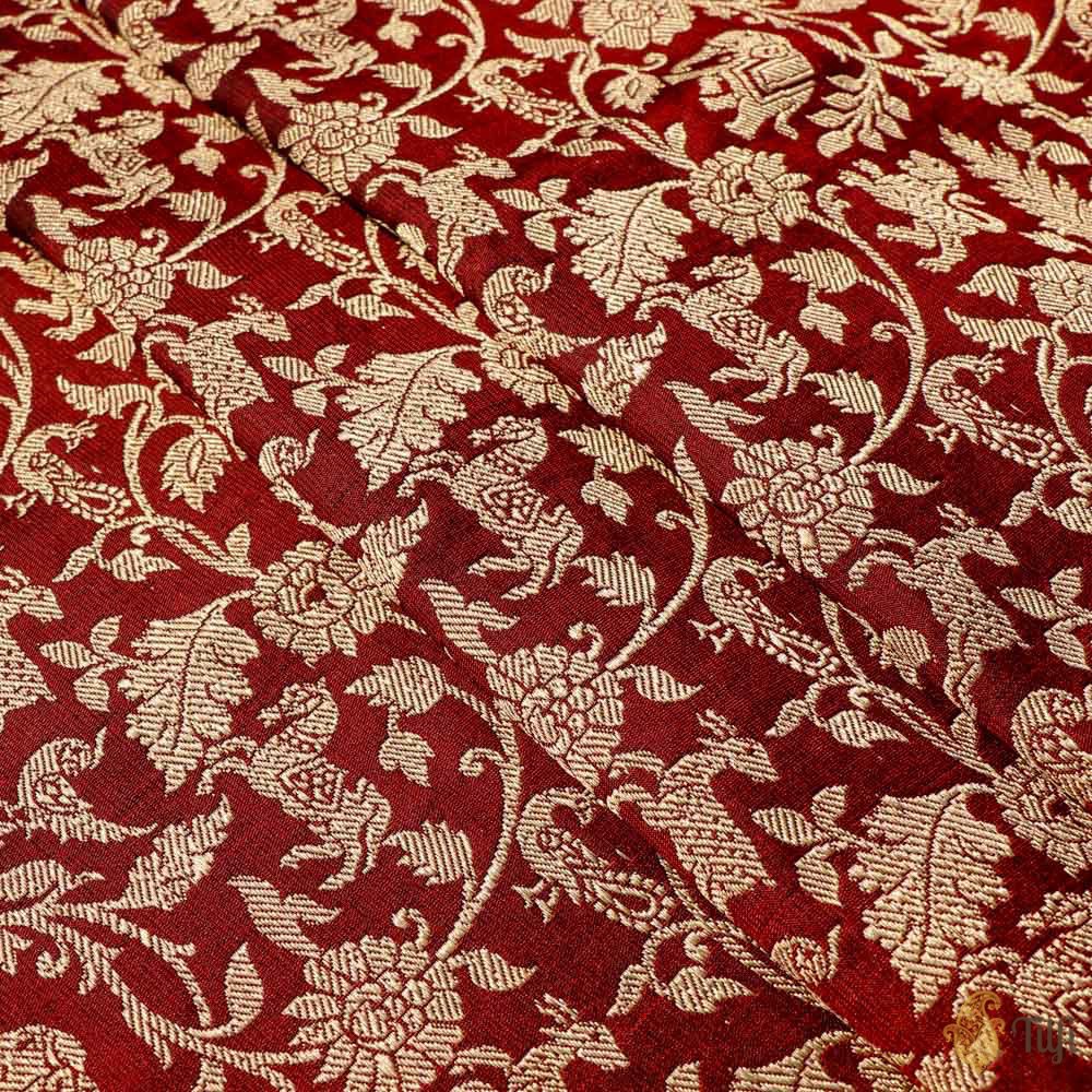 Deep Maroon Pure Satin Silk Banarasi Handloom Fabric