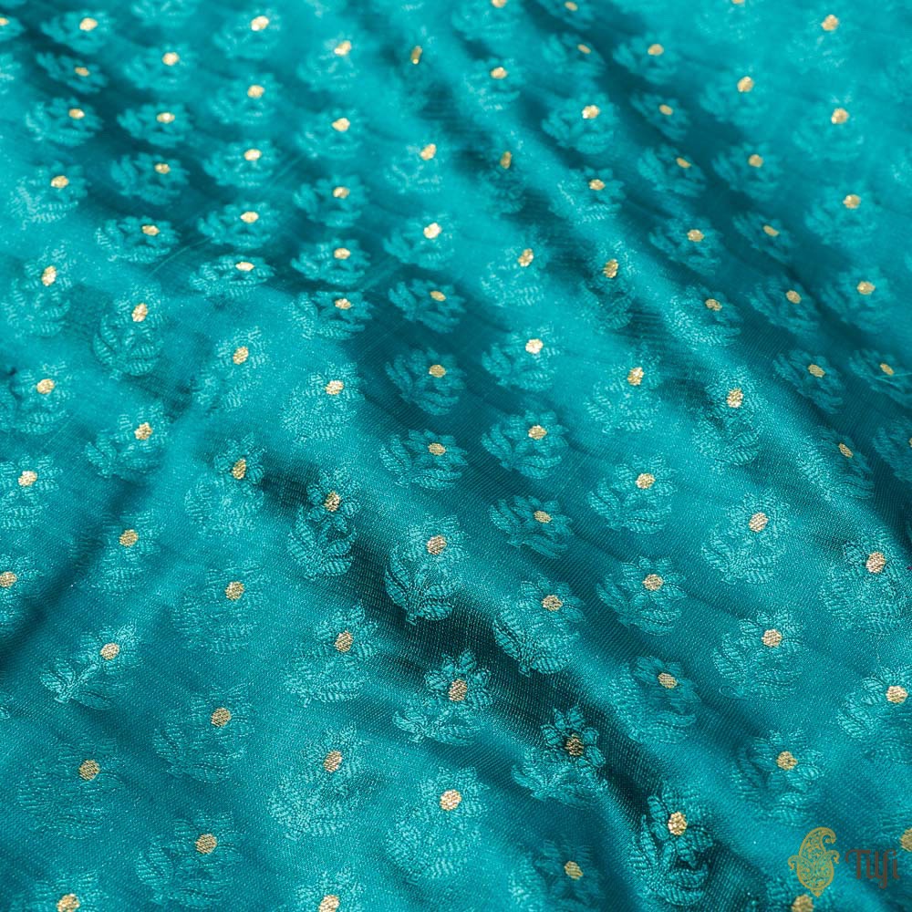 Blue Pure Soft Satin Silk Banarasi Handloom Fabric
