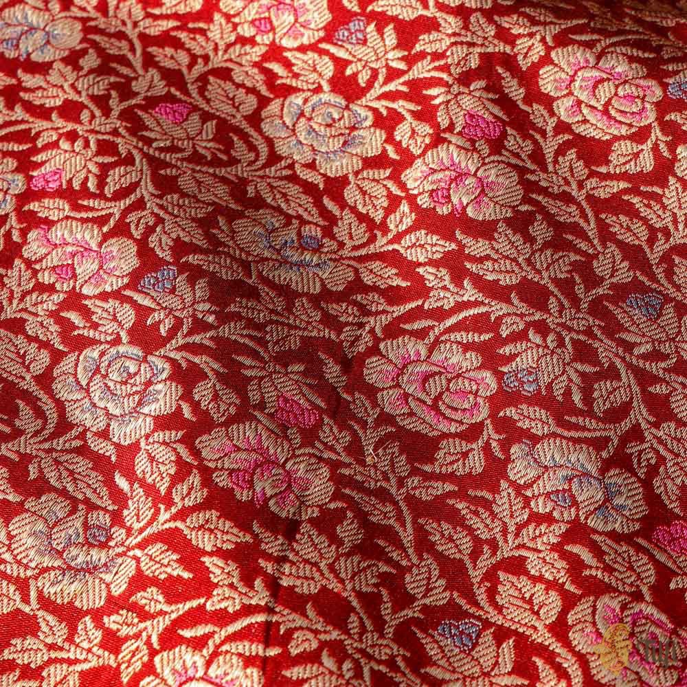 Deep Maroon Pure Katan Silk Banarasi Handloom Fabric