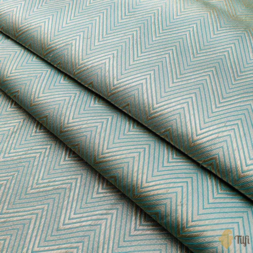 Light Aqua Green Pure Katan Silk Banarasi Handloom Fabric