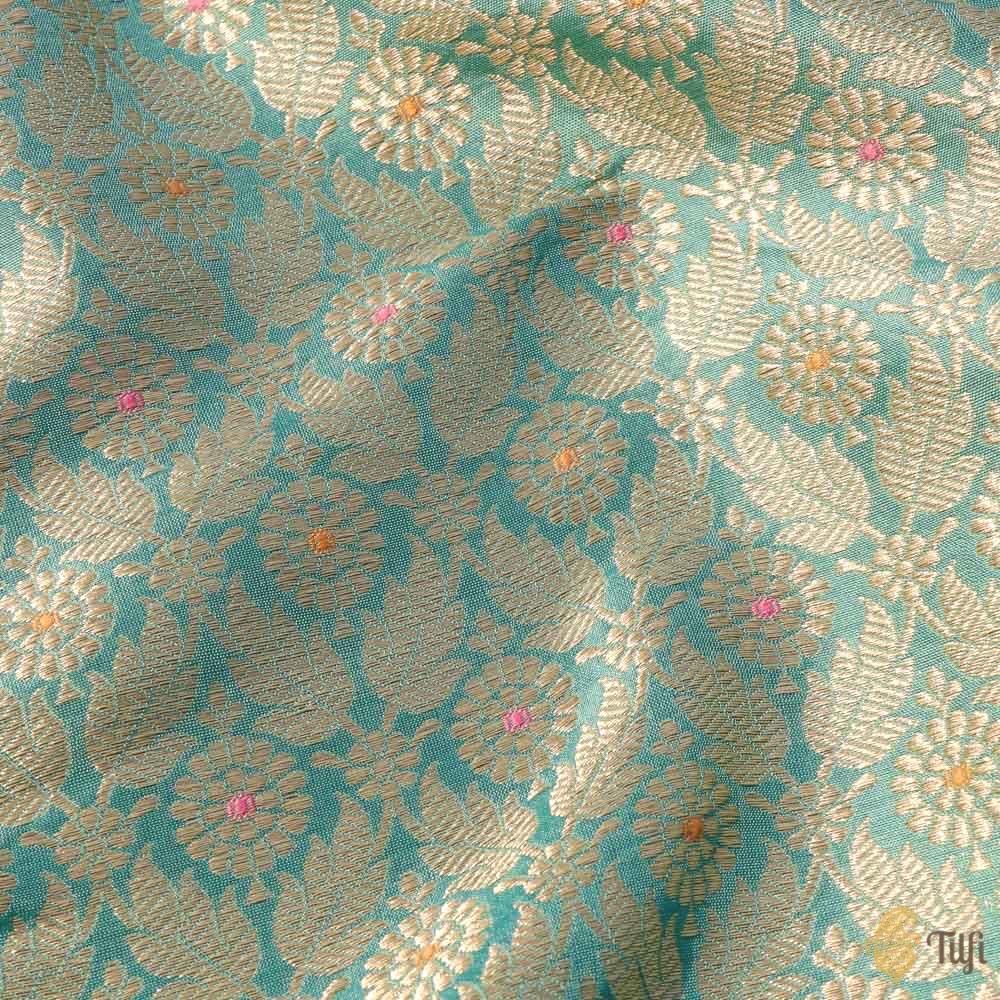 Light Blue Pure Katan Silk Banarasi Handloom Fabric