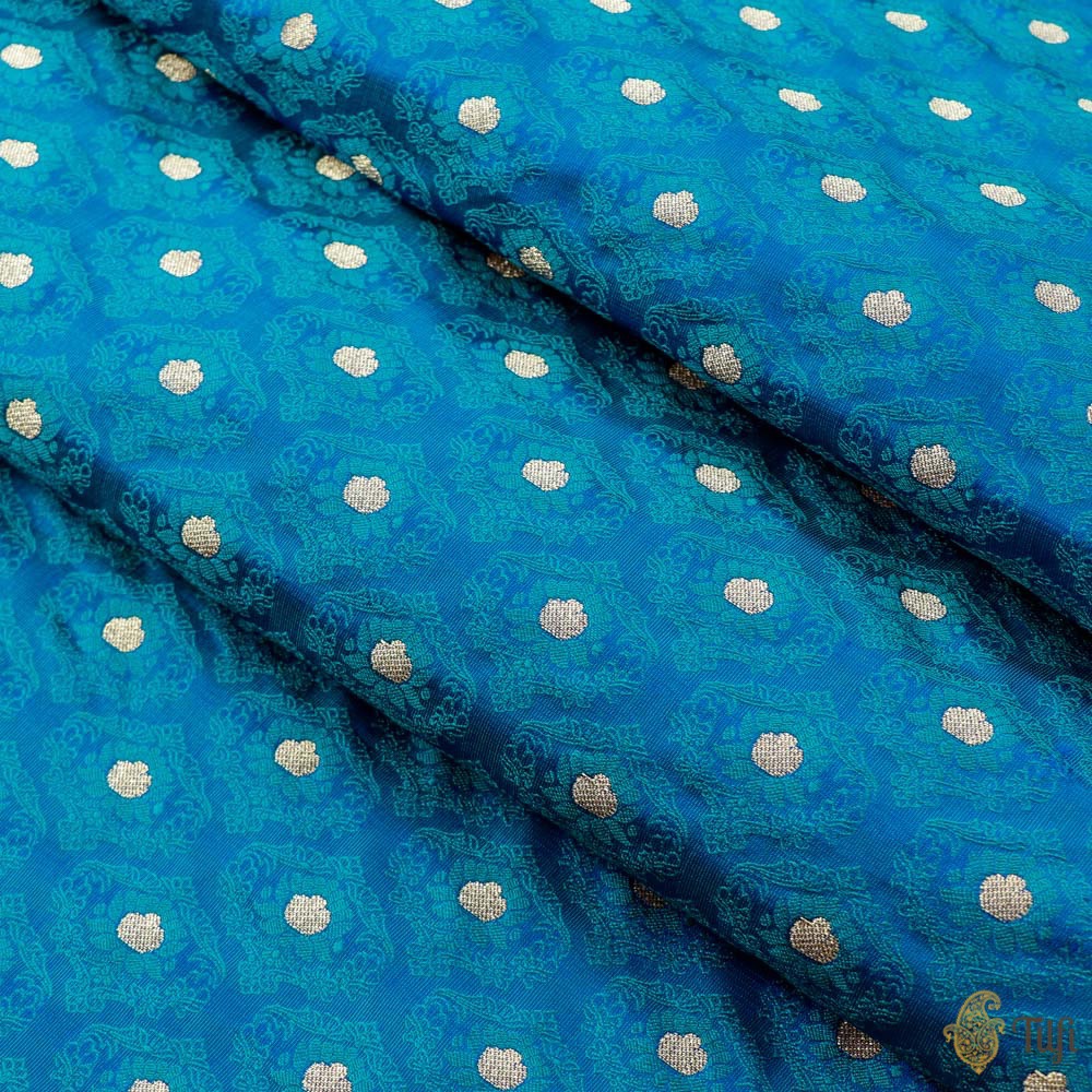 Blue Pure Soft Satin Silk Banarasi Handloom Fabric