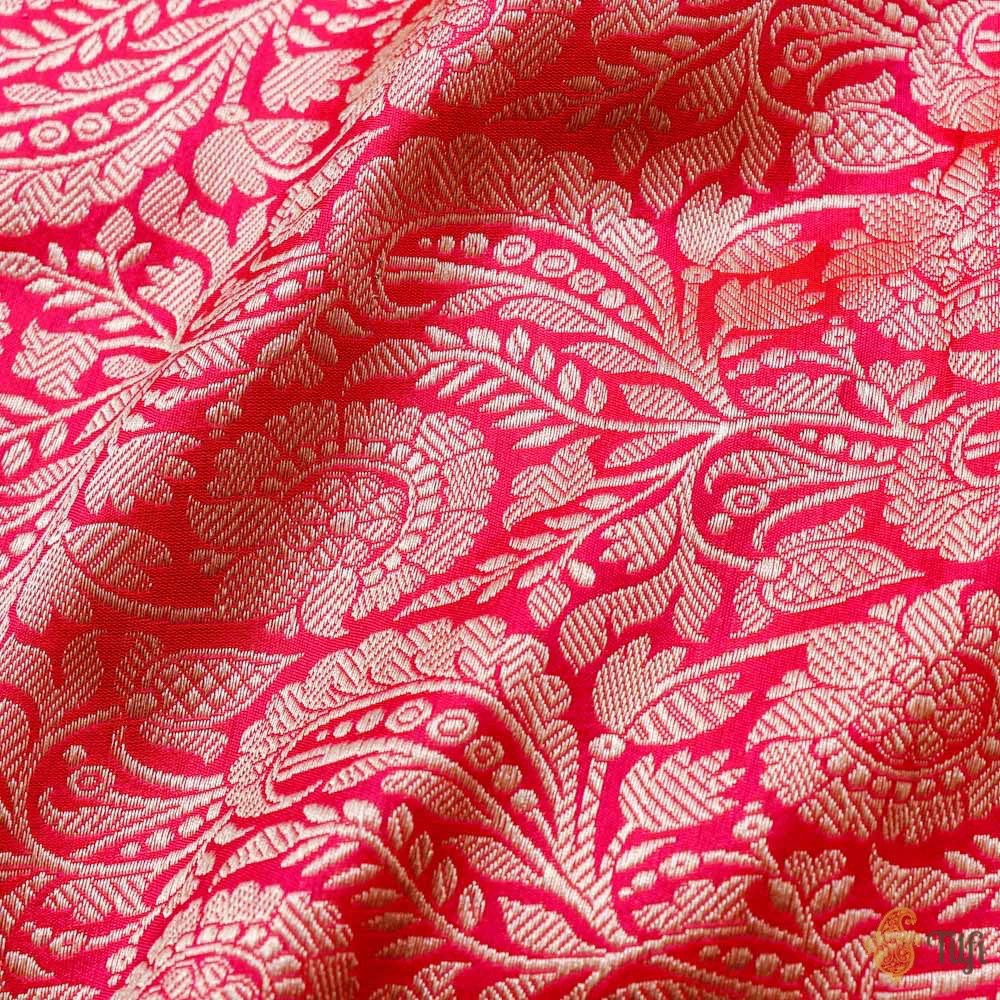Orange-Pink Pure Katan Silk Banarasi Handloom Fabric