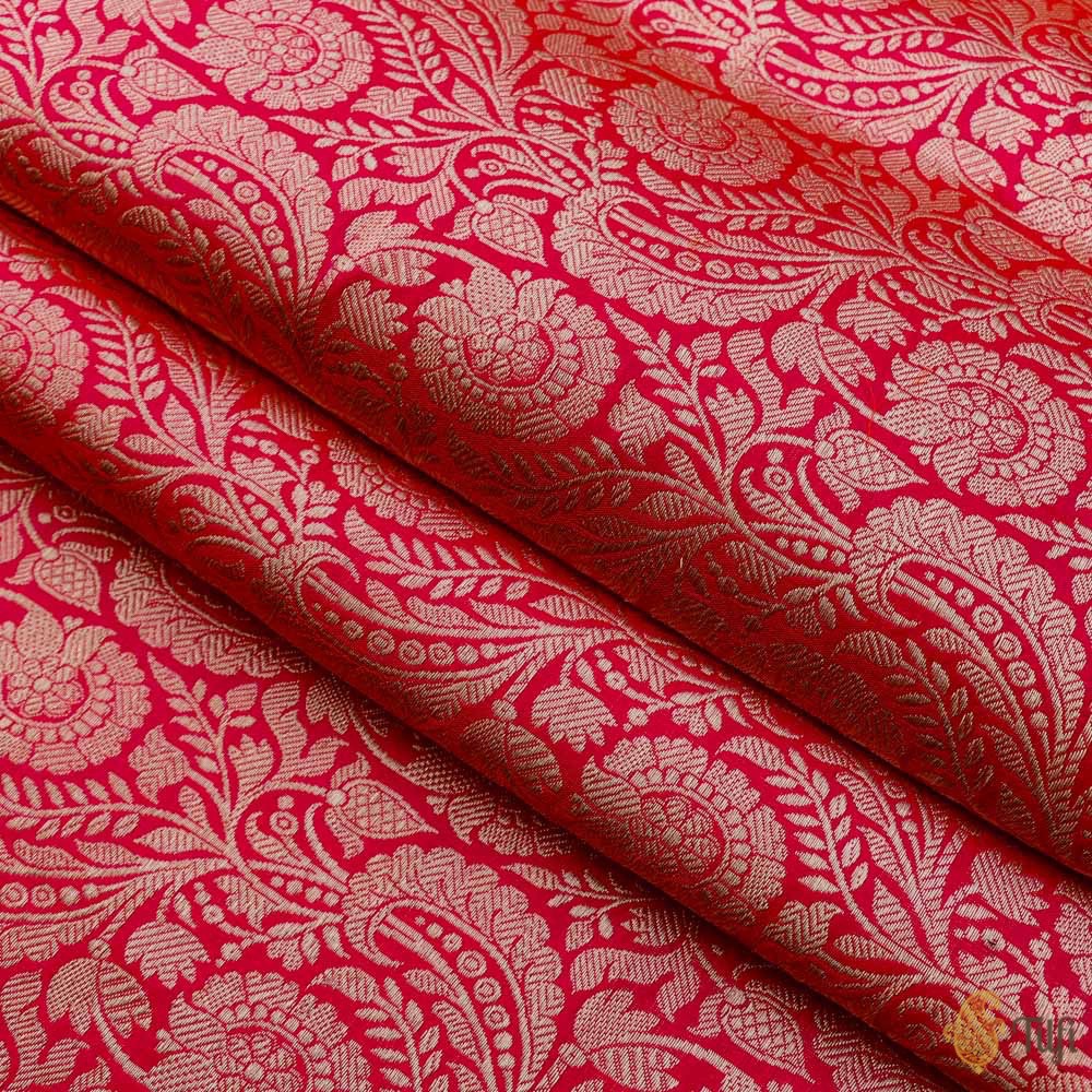 Orange-Pink Pure Katan Silk Banarasi Handloom Fabric