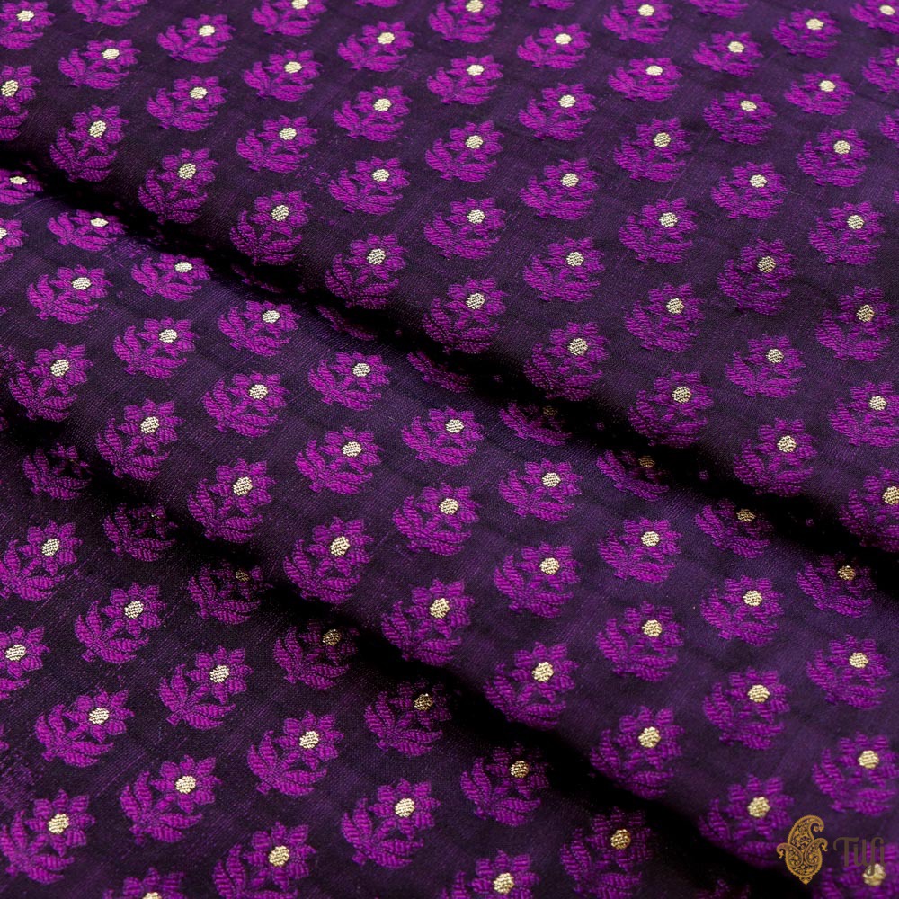 Black-Violet Pure Soft Satin Silk Banarasi Handloom Fabric
