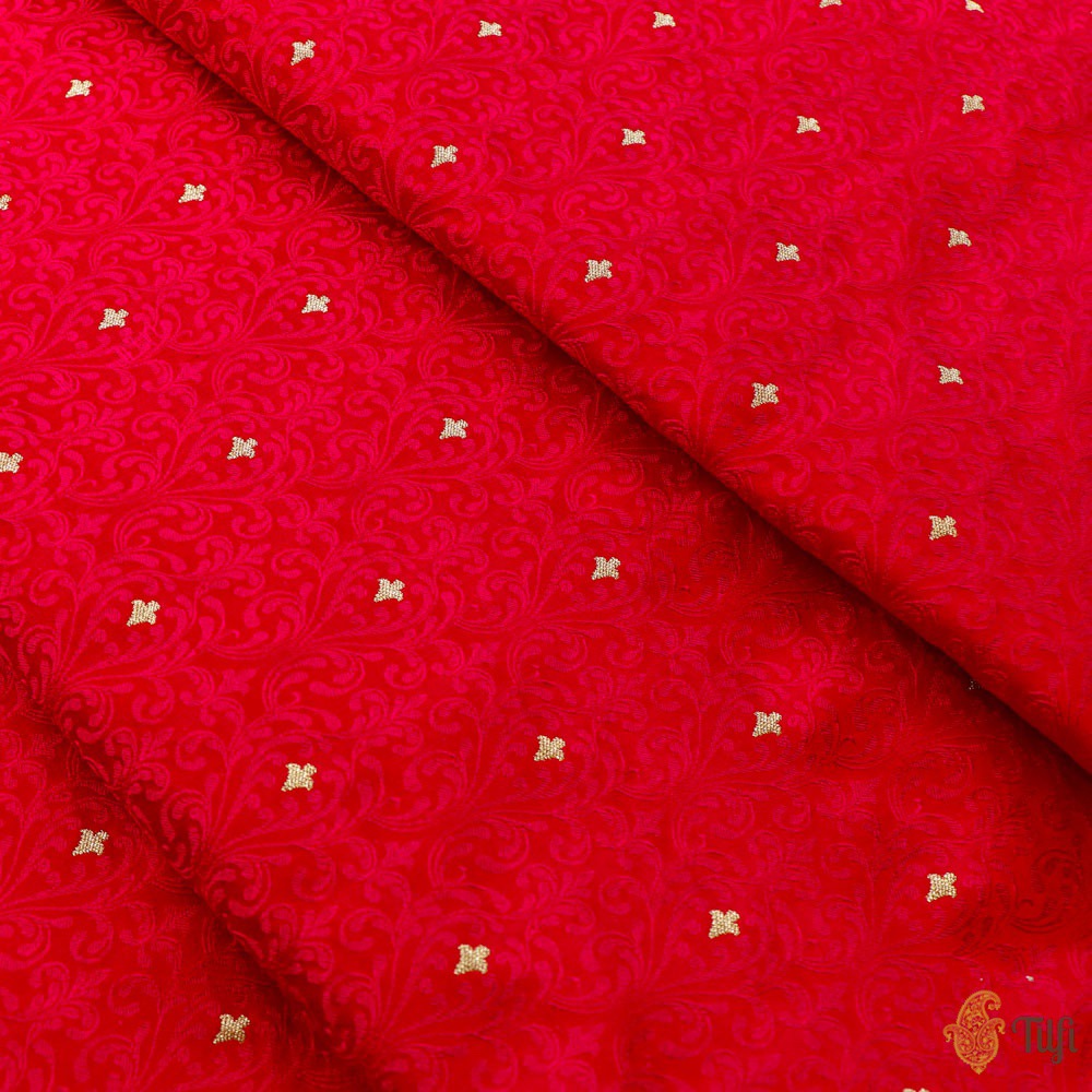 Red-Rani Pink Pure Soft Satin Silk Banarasi Handloom Fabric