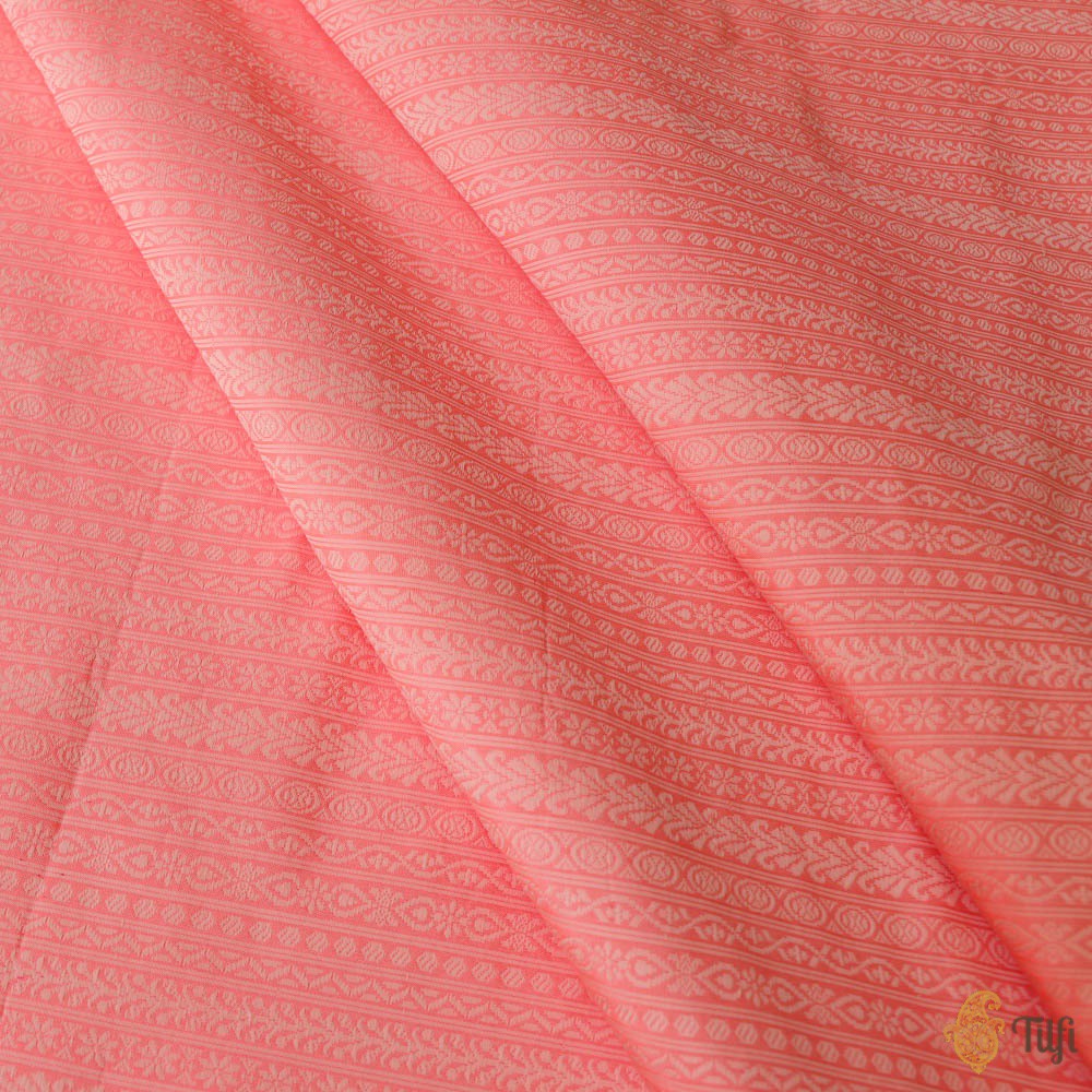 Coral Peach Pure Katan Silk Banarasi Handloom Fabric
