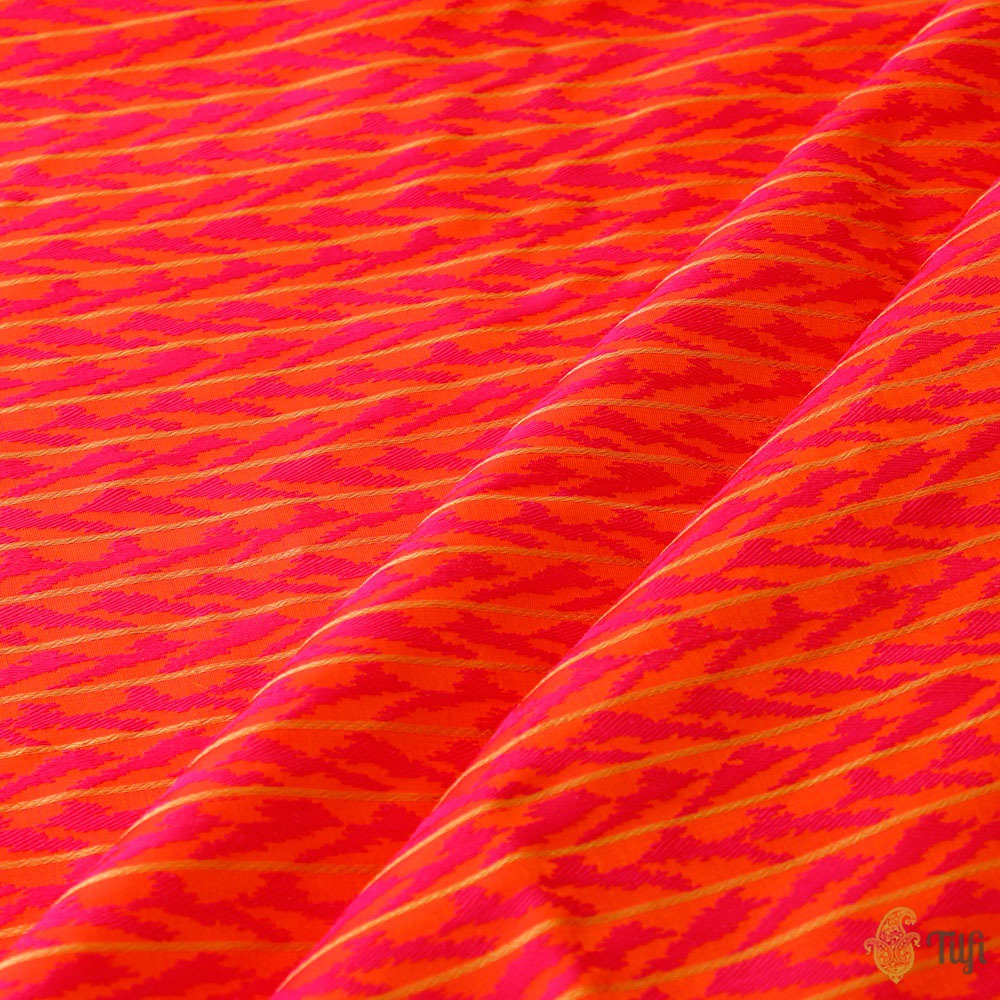 Orange-Pink Pure Soft Satin Silk Banarasi Handloom Fabric