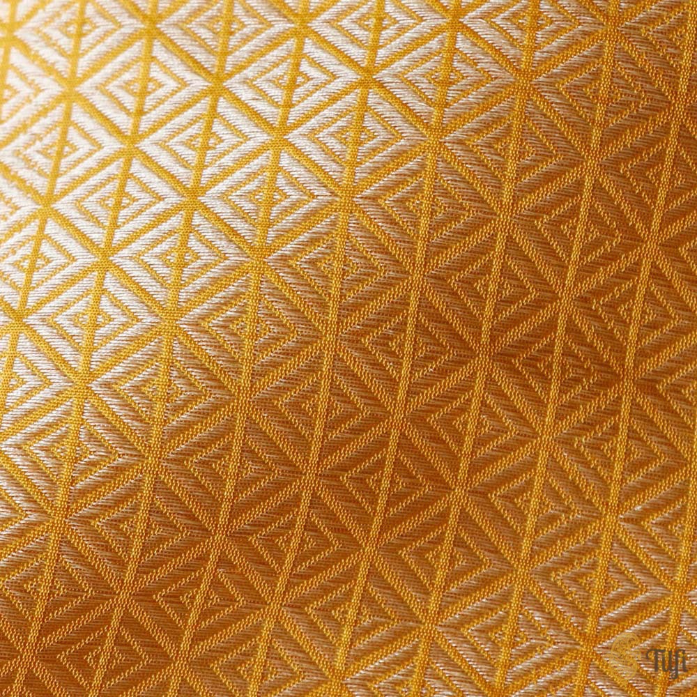 Mustard Yellow Pure Katan Silk Banarasi Handloom Fabric