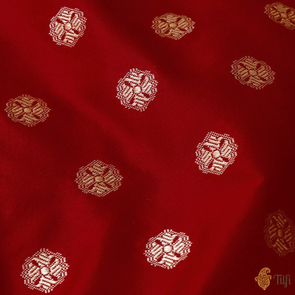 Deep Red Pure Katan Silk Banarasi Handloom Fabric