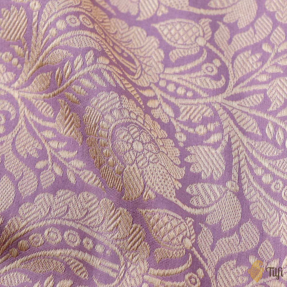 Lilac Pure Katan Silk Banarasi Handloom Fabric