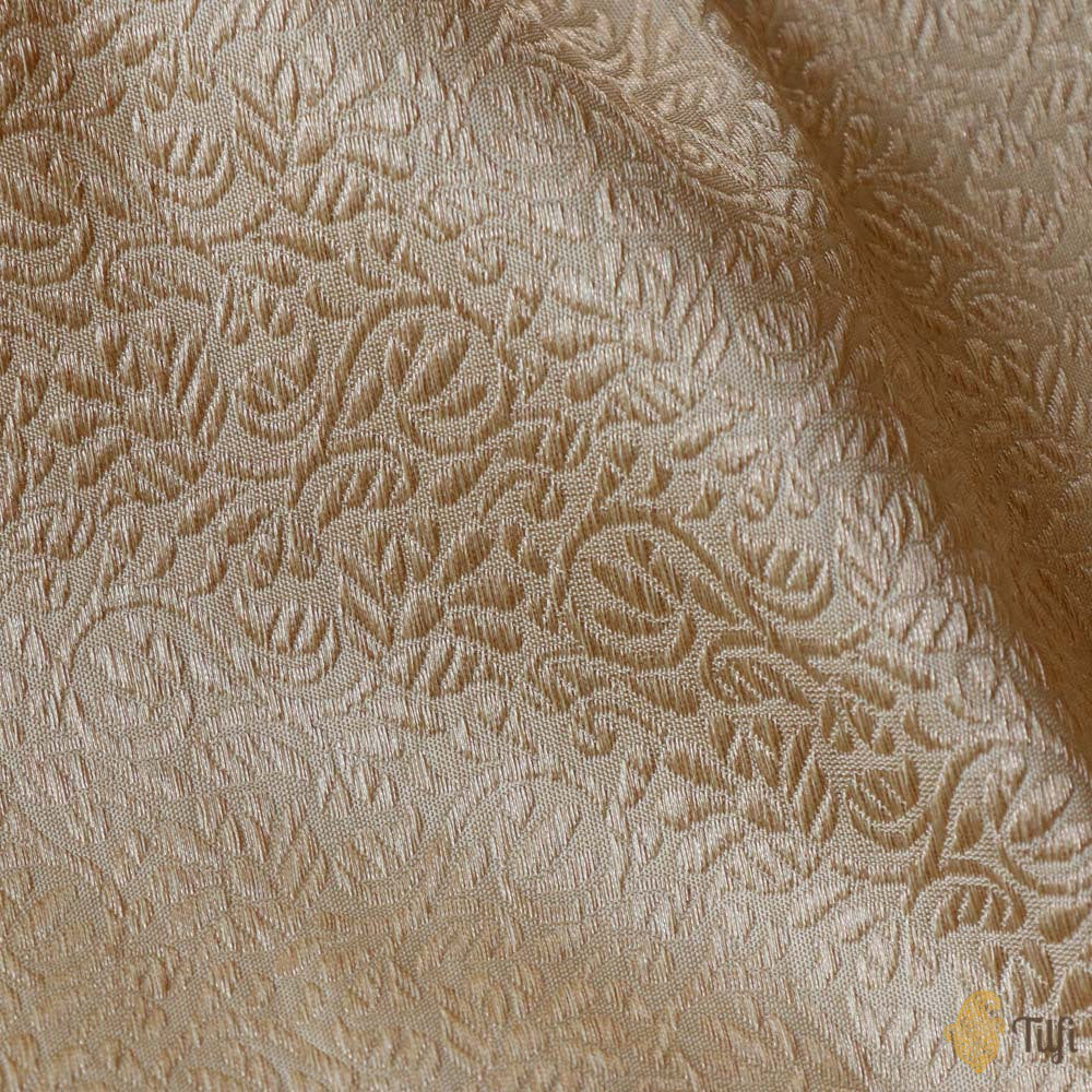 Beige-Gold Pure Katan Silk Banarasi Handloom Fabric