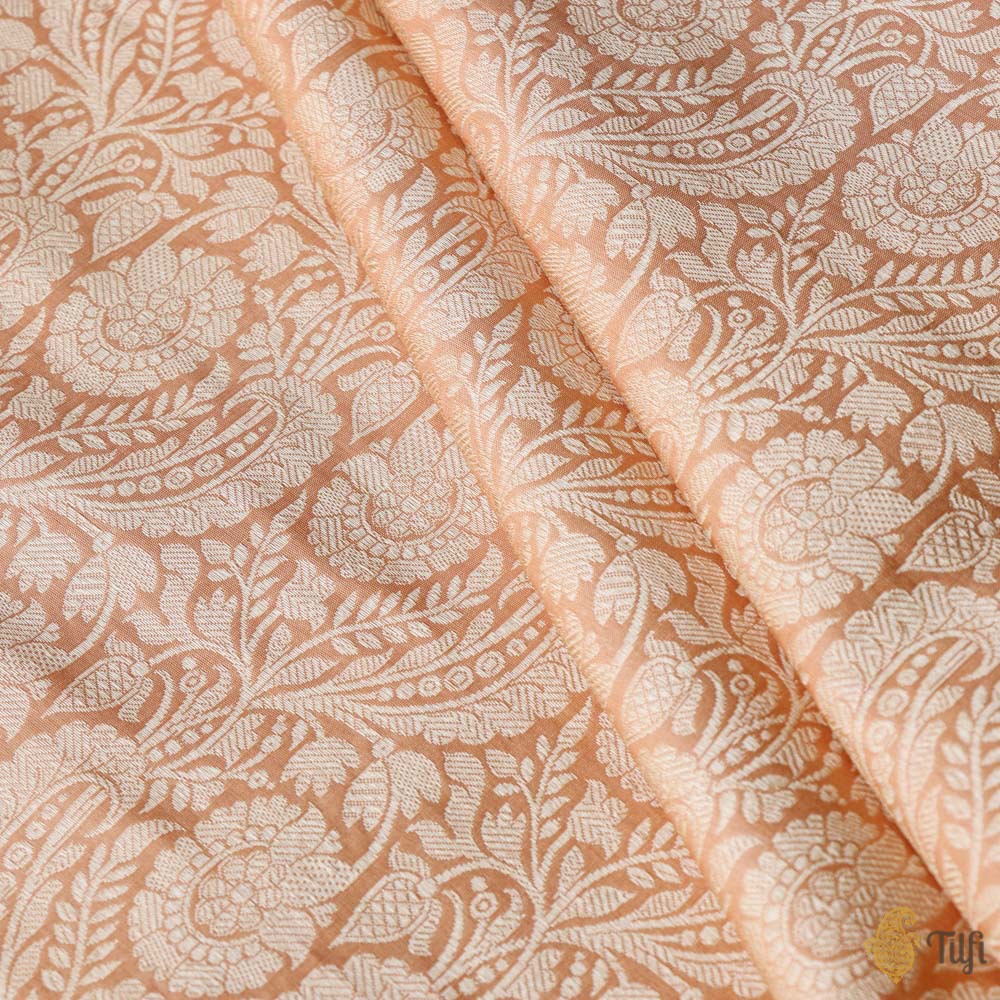 Pastel Peach Pure Katan Silk Banarasi Handloom Fabric