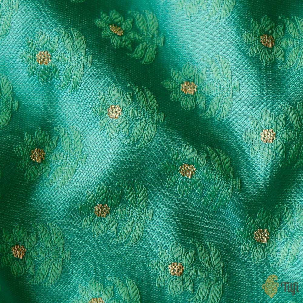 Turquoise Green Pure Soft Satin Silk Banarasi Handloom Fabric