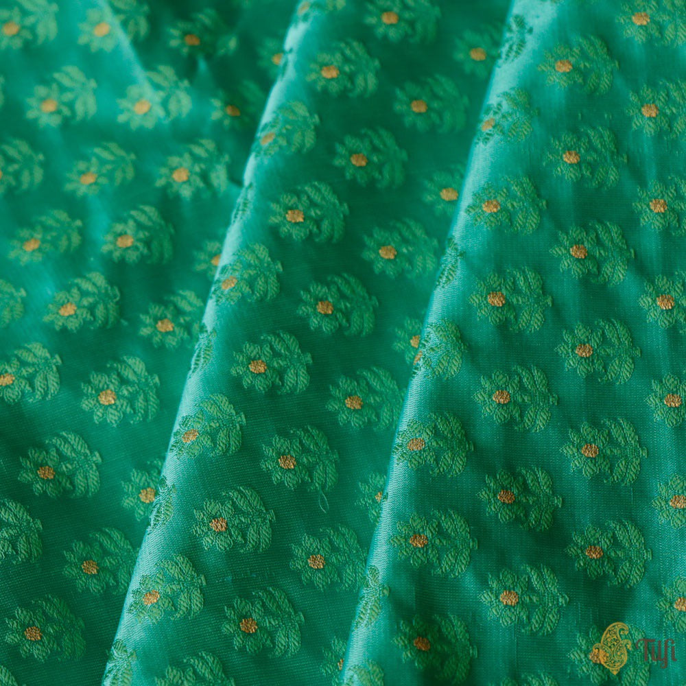 Turquoise Green Pure Soft Satin Silk Banarasi Handloom Fabric