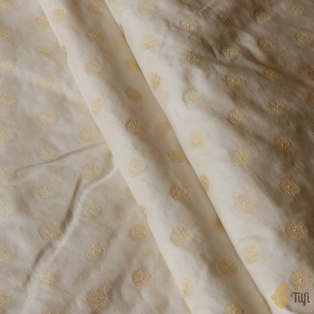 White Pure Katan Silk Banarasi Handloom Fabric