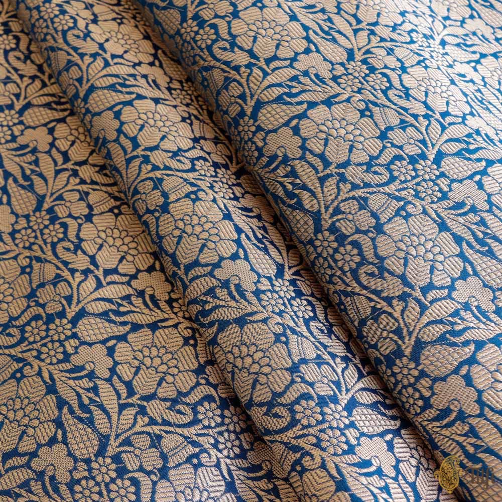 Cobalt Blue Pure Katan Silk Banarasi Handloom Fabric