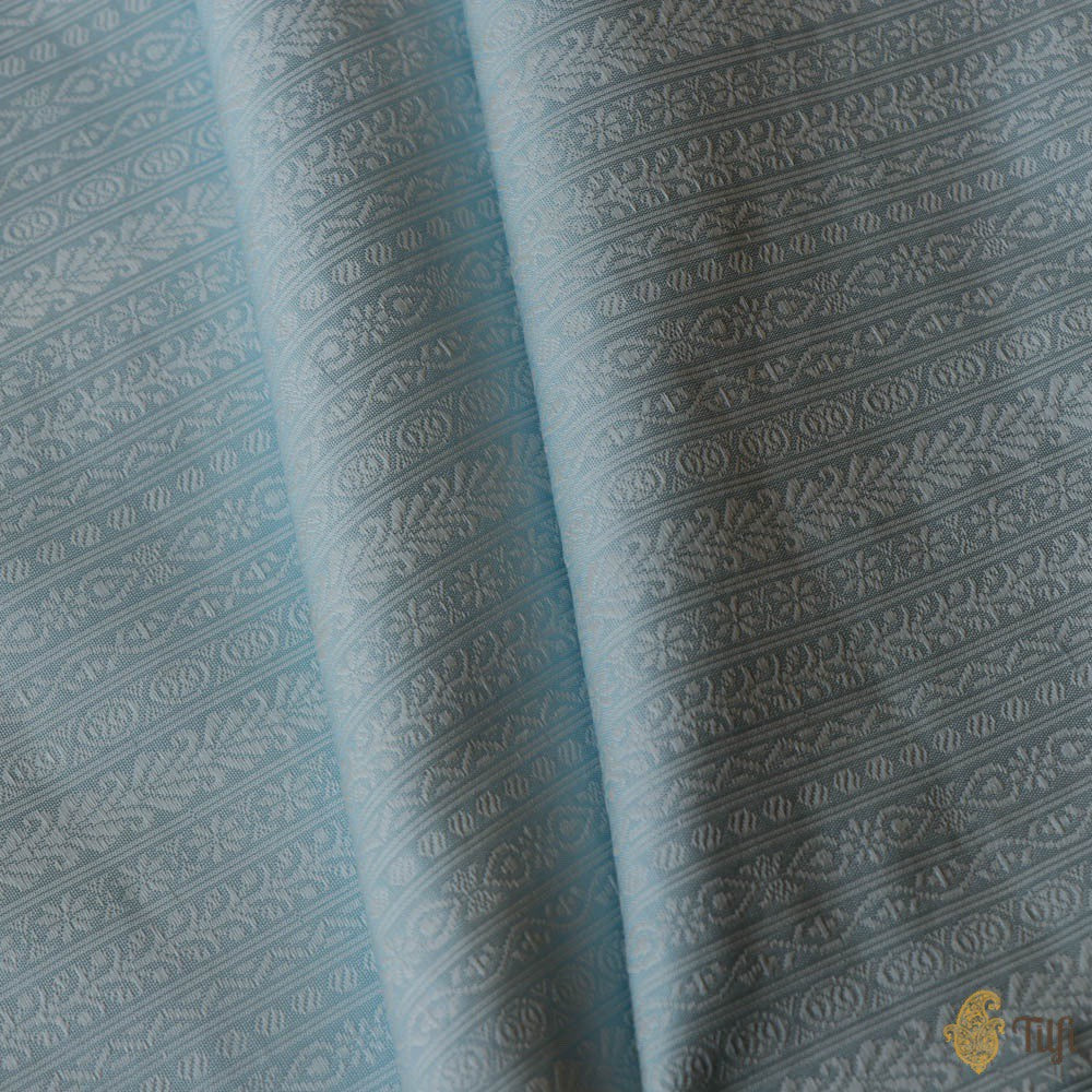 Arctic Blue Pure Katan Silk Banarasi Handloom Fabric