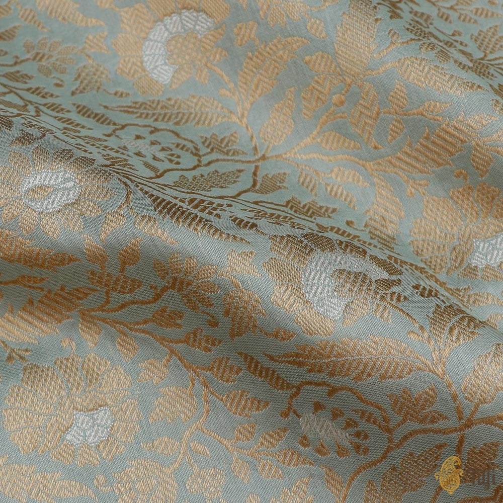 Powder Blue Pure Katan Silk Banarasi Handloom Fabric
