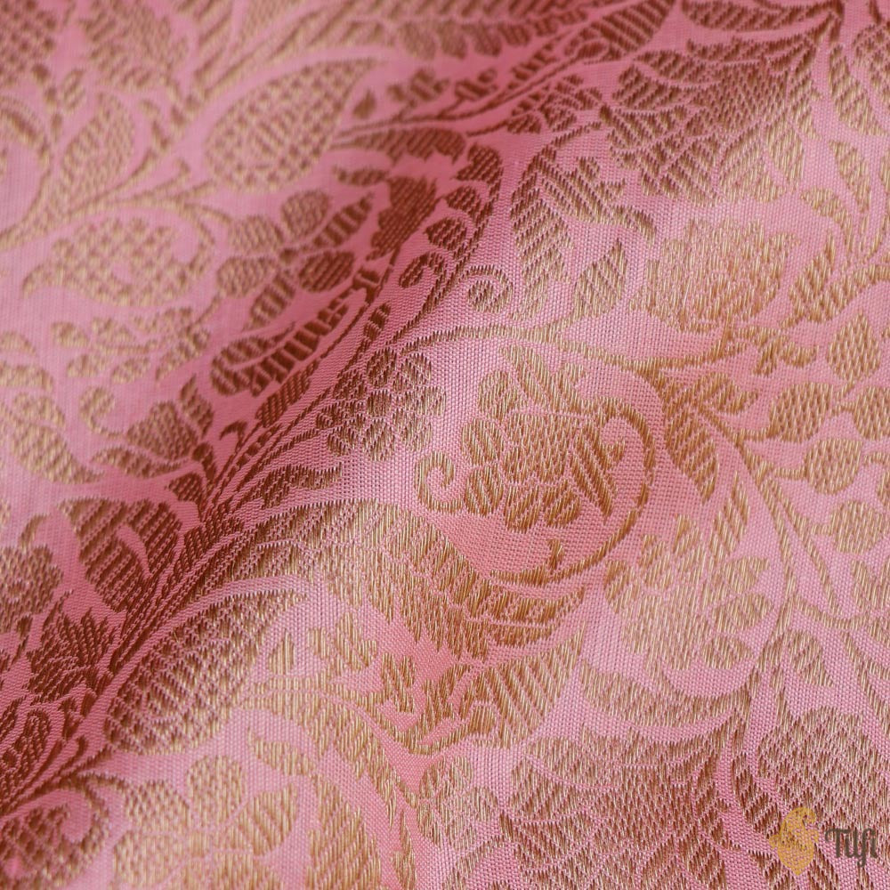 Gulabi Pink Pure Katan Silk Banarasi Handloom Fabric