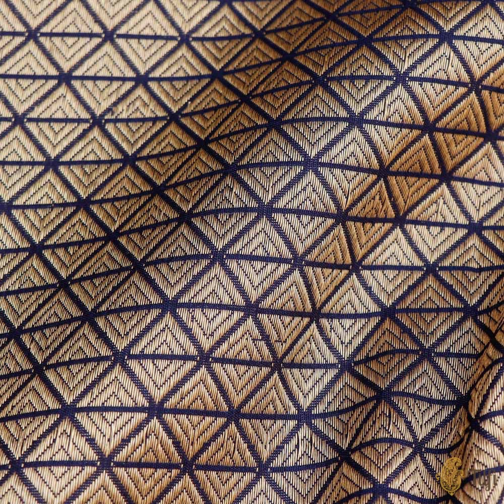 Navy Blue Pure Katan Silk Banarasi Handloom Fabric