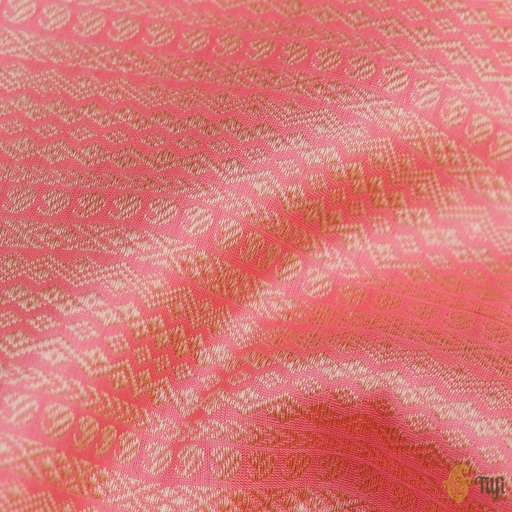 Gulabi Pink Pure Katan Silk Banarasi Handloom Fabric