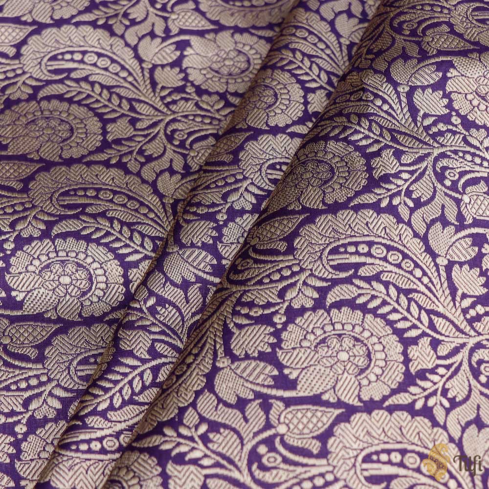 Violet Blue Pure Katan Silk Banarasi Handloom Fabric