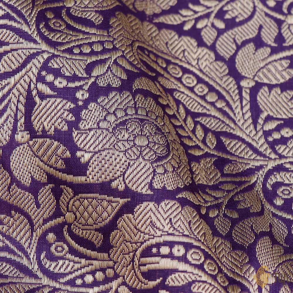 Violet Blue Pure Katan Silk Banarasi Handloom Fabric