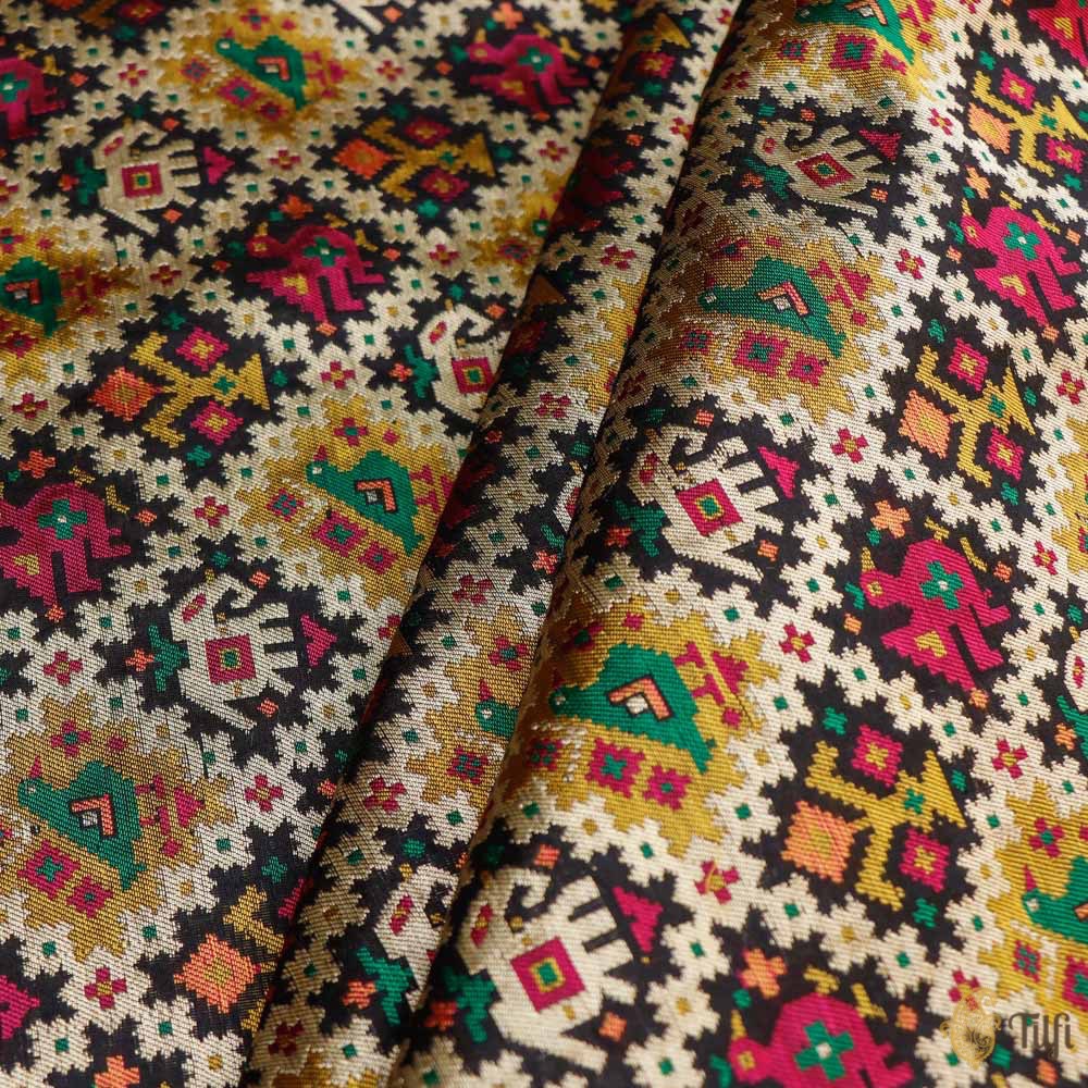 Black Pure Katan Silk Banarasi Handloom Patola Fabric