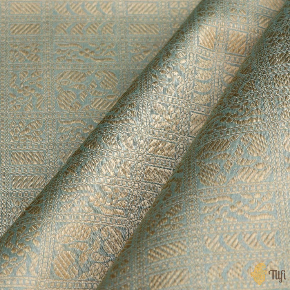 Light Blue Pure Katan Silk Banarasi Handloom Fabric