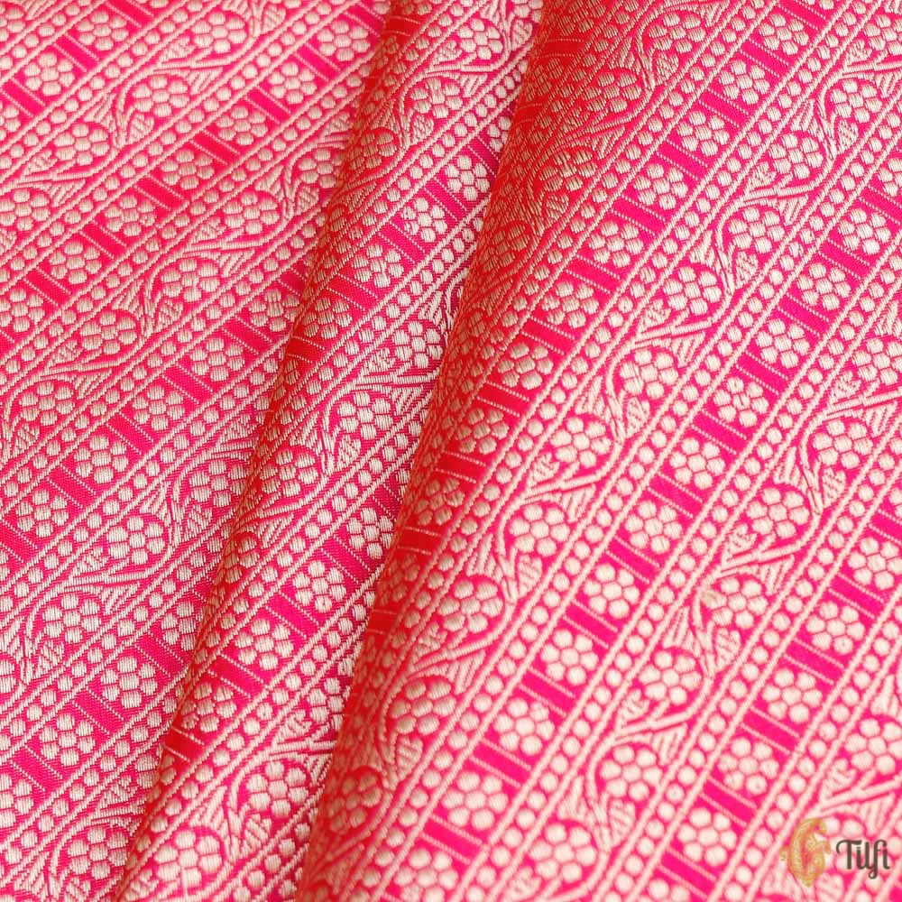 Red-Rani Pink Pure Katan Silk Banarasi Handloom Fabric
