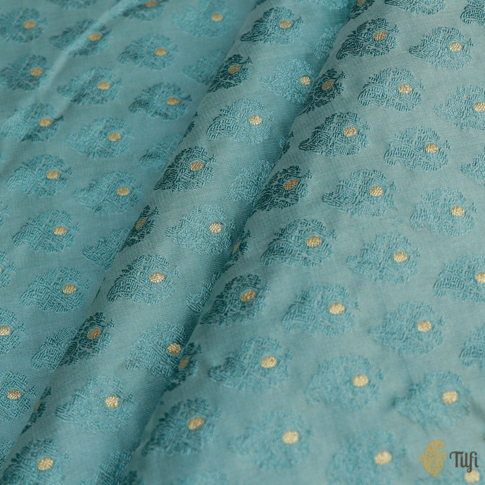 Cadet Blue Pure Soft Satin Silk Banarasi Handloom Fabric