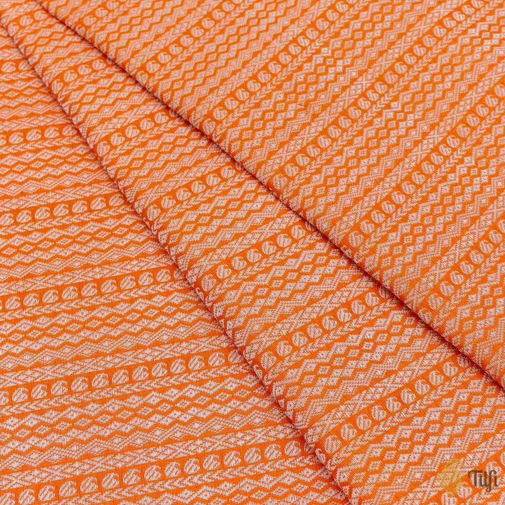 Orange Pure Katan Silk Banarasi Handloom Fabric