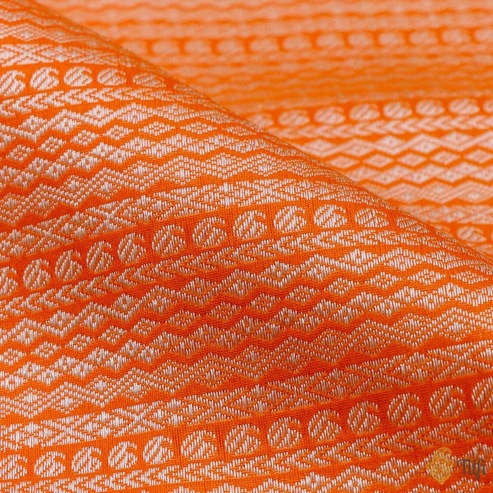 Orange Pure Katan Silk Banarasi Handloom Fabric