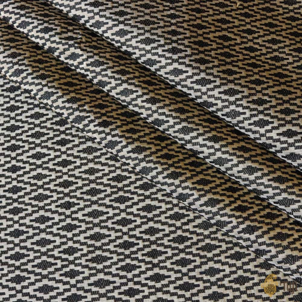 Beige and Black Pure Katan Silk by Tissue Banarasi Handloom Fabric
