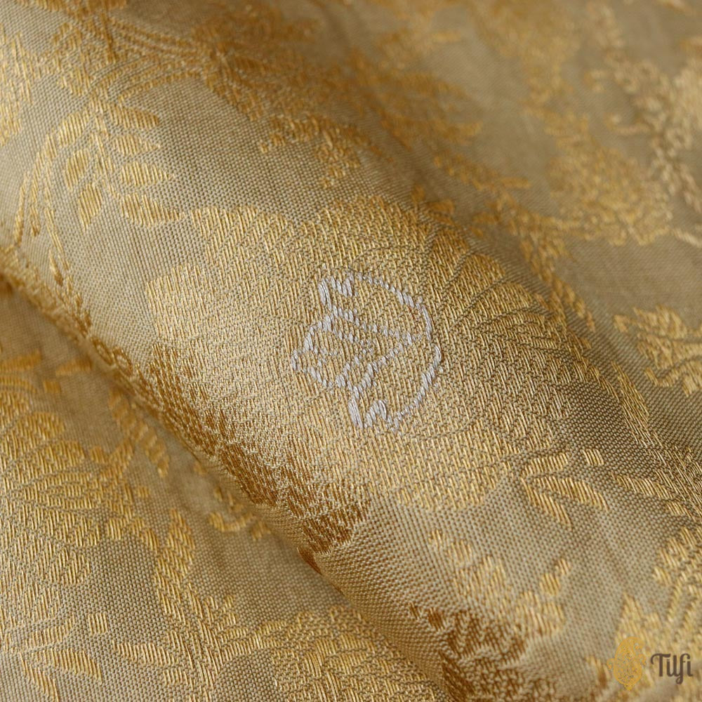 Ecru Pure Katan Silk Banarasi Handloom Fabric