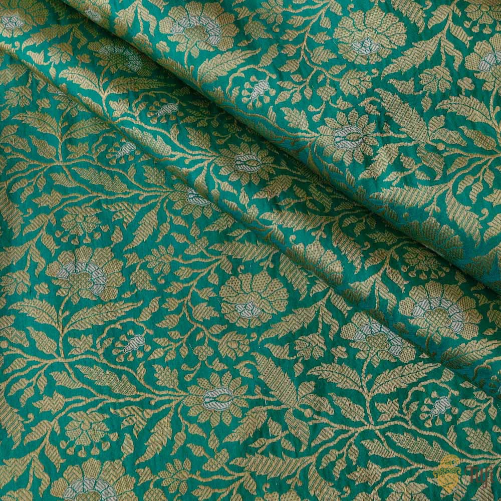 Teal Green Pure Katan Silk Banarasi Handloom Fabric
