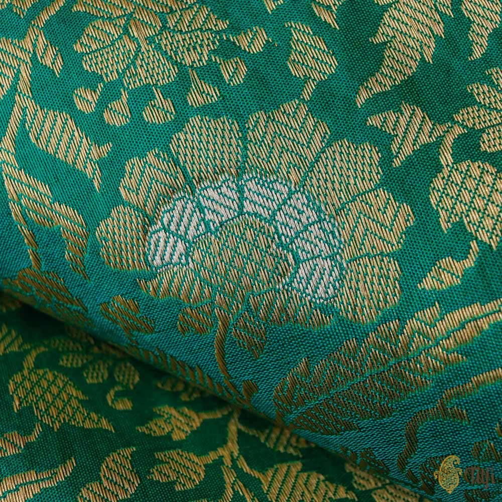 Teal Green Pure Katan Silk Banarasi Handloom Fabric