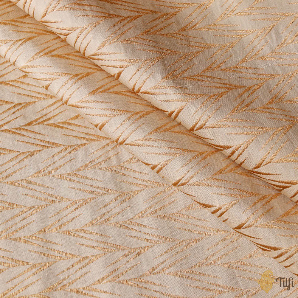 Off-white Pure Katan Silk Banarasi Handloom Fabric